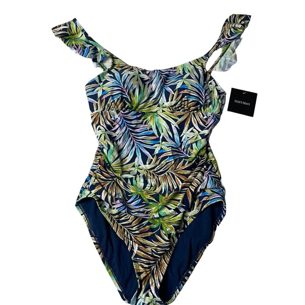 NWT Ellen Tracy Tropical Palm Leaf One Piece Suit Size 14
